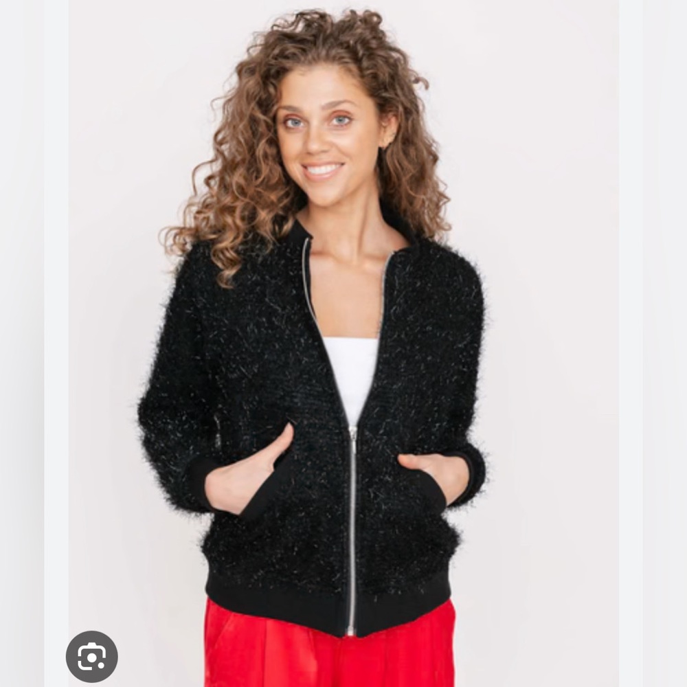 NWT gorgeous black tinsel Smash + Tess bomber jacket